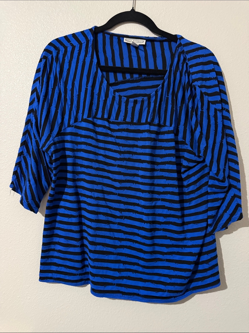 Dana Buchman Royal Blue and Black Striped Square-Neck Tunic